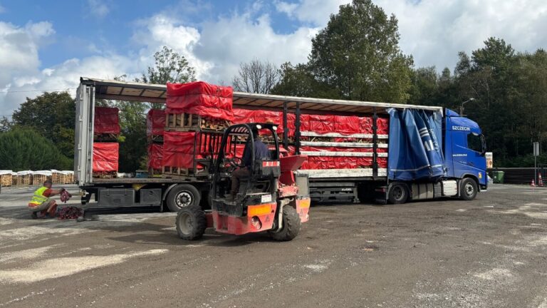 Vrachtwagen met kleine pallets brandhout